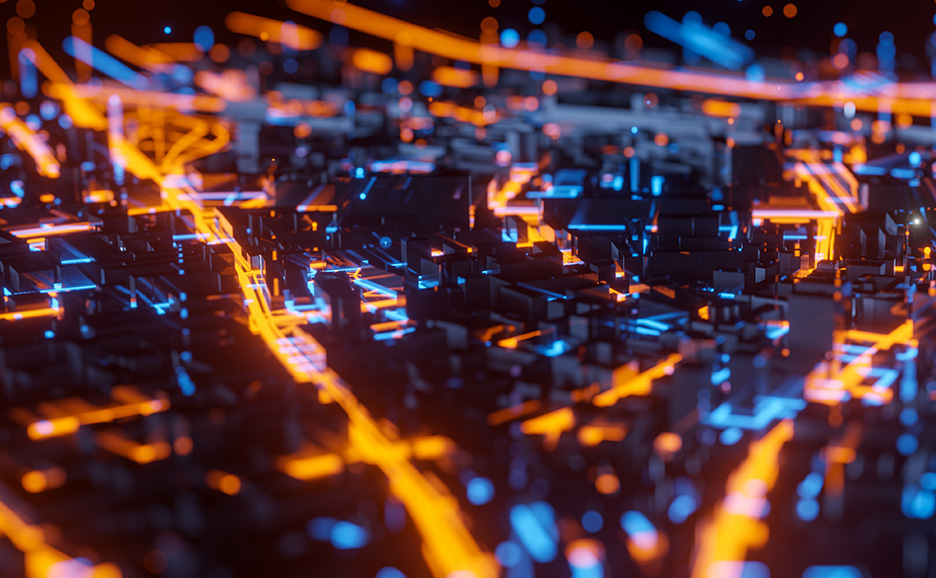 Abstract 3d render of techno mega city.
