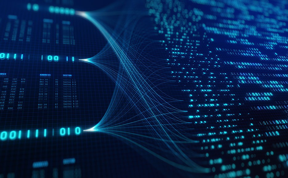 Digital interface with binary code and data flow